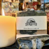 Handmade soap bar labeled "Outdoorsman"
